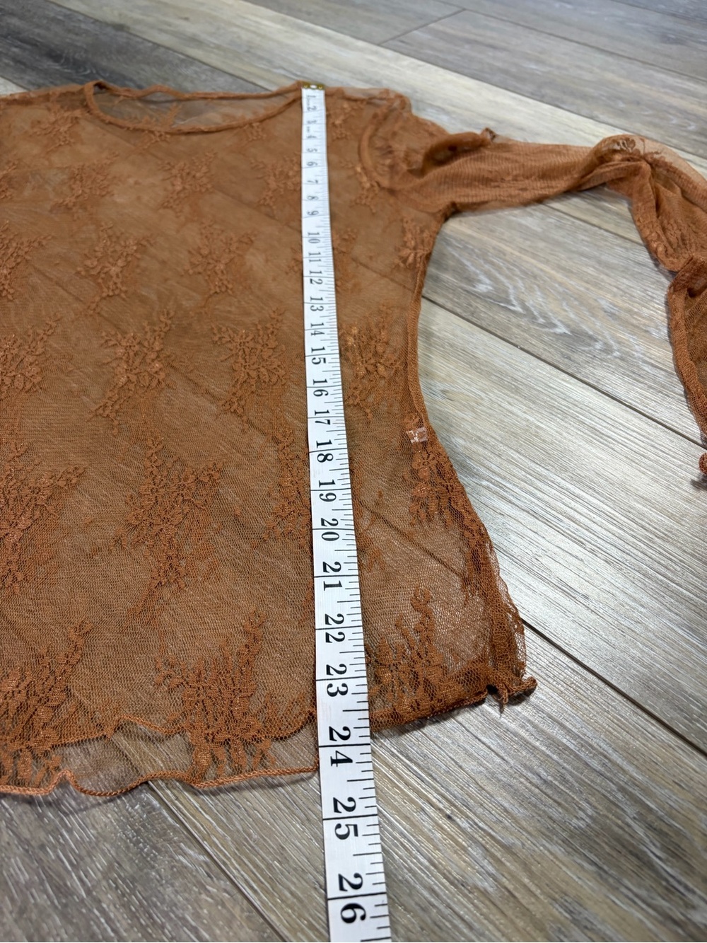 Rust Brown Sheer Lace Long-Sleeve Top - Picture 5 of 5